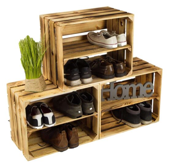 Holzkisten – 3er Set – Angebot – geflammte Regal Kisten