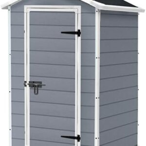 Keter Manor 4x3 Gartenhaus wetterfest, Kunststoff, Outdoor, Außenmaße: 128 x 94 x 196cm, Innenmaße: 111 x 88 x 193 cm, auch für kleine Gärten geeignet, grau