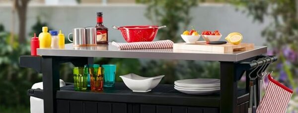 Keter Unity XL BBQ Beistelltisch, Abmessungen 134x51.7x89.6cm, grau, wetterfest, Arbeitsplatte aus Edelstahl, Outdoor Sideboard, perfekt für das Grillen im Frühling - Image 2