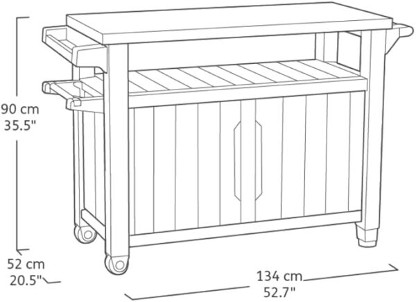 Keter Unity XL BBQ Beistelltisch, Abmessungen 134x51.7x89.6cm, grau, wetterfest, Arbeitsplatte aus Edelstahl, Outdoor Sideboard, perfekt für das Grillen im Frühling - Image 5