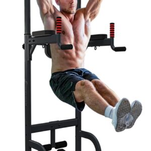 Sportstech 7in1 Power Tower PT300 als Dip Station & Kraftturm, multifunktionale Kraftstation für Zuhause mit Klimmzugstange, Liegestützgriffe und 4 Ösen für TRX, Ropes & Schlingen, Sit-Ups, in schwarz