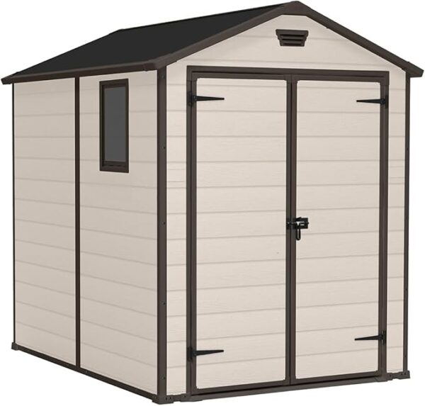 Keter Manor 6x8DD Gartenhaus wetterfest 7.6m³, Kunststoff, Outdoor, Außenmaße: BxTxH:185 x 236 x 227 cm, Innenmaße: 169 x 222 x 219 cm, beige