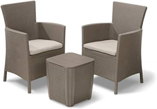 Allibert by Keter Balkonmöbel Set Iowa, cappuccino/sand, 3tlg., inkl. Sitzkissen, Kunststoff, flache Rattanoptik, wetterfest, uv-beständig