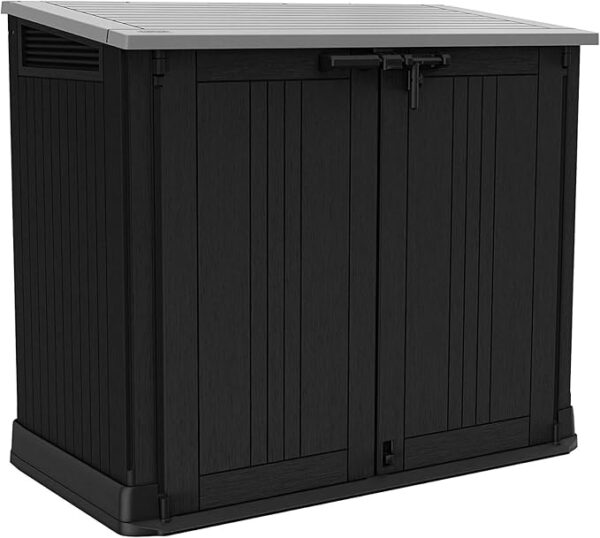 Keter Store it Out Nova Gartenschuppen aus Kunststoff, Außenmaße: 132 x 71.5 x 113.5 cm, 880l Fassungsvermögen, dunkelgrau, passend für 2x120l Mülltonnen, wetterfest, abschließbar - Image 3