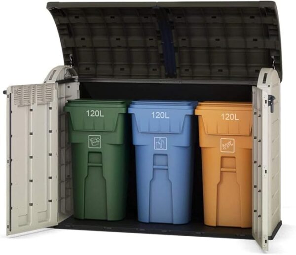 Keter Mülltonnenbox Store it Out Ultra, Holzoptik, Kunststoff, für 2X 360 Liter Mülltonnen, beige/braun - Image 3