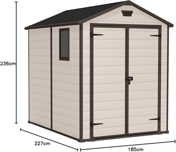 Keter Manor 6x8DD Gartenhaus wetterfest 7.6m³, Kunststoff, Outdoor, Außenmaße: BxTxH:185 x 236 x 227 cm, Innenmaße: 169 x 222 x 219 cm, beige - Image 6