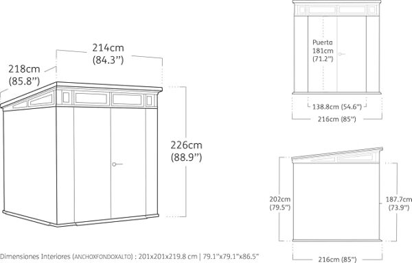 Keter Artisan 7x7 Gerätehaus – Wetterfestes Gartenhaus mit Boden, Pultdach, Doppeltüren & Fenster, Ideal für Outdoor-Aufbewahrung, 214x218x226cm, 8,3 m³, grau - Image 5