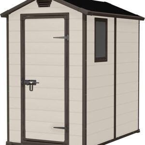 Keter Manor 4x6S Gartenhaus wetterfest 3.8m³, Kunststoff, Outdoor, Außenmaße: BxTxH:130x192x198cm, Innenmaße: BxTxH:111x177x190cm, auch für kleine Gärten geeignet, beige