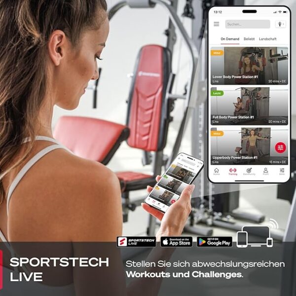 Kraftstation HGX100/HGX150/HGX200/HGX300, bis zu 80kg, Deutsche Qualitätsmarke, Bodybuilding Sportstech Multifunktions-Homegym mit Stepper und Powertower oder Beinpresse, Fitnessstation für Zuhause - Image 5