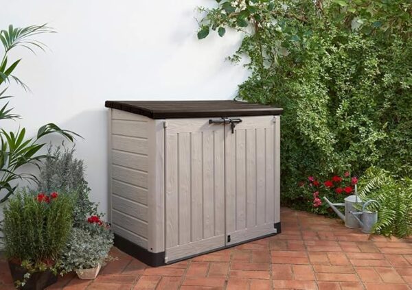 Keter Store it out Max Mülltonnenbox mit Gasdruckfeder, wetterfest, abschließbar, beige, 1.200 L, 145,5 x 82 x 125cm - Image 4