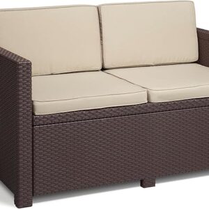 Allibert by Keter Gartenlounge Sofa Victoria, braun/taupe, 2-Sitzer, inkl. Sitz- und Rückenkissen, Kunststoff, flache Rattanoptik