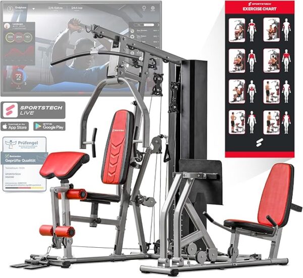Kraftstation HGX100/HGX150/HGX200/HGX300, bis zu 80kg, Deutsche Qualitätsmarke, Bodybuilding Sportstech Multifunktions-Homegym mit Stepper und Powertower oder Beinpresse, Fitnessstation für Zuhause