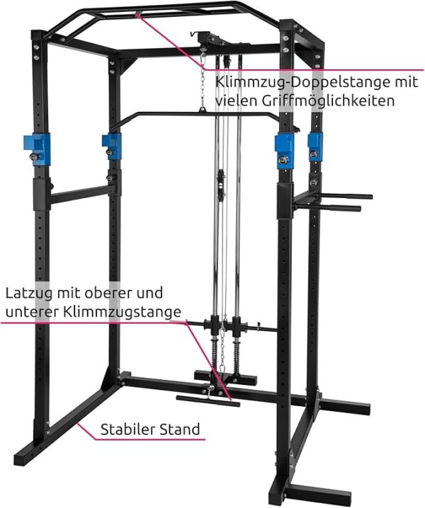 tectake Kraftstation Fitnessstation Power Rack Power Cage | Klimmzug-Doppelstange | Robuster Rahmen aus Stahlrohr Modelle - Image 3