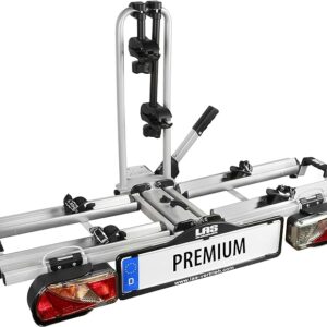 EUFAB 12011LAS Fahrradträger PREMIUM, E-Bike geeignet, komplett vormontiert, Diebstahlschutz, für 2 Fahrräder, für Anhängerkupplung, schwarz, grau