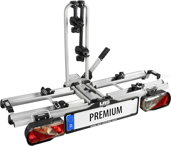 EUFAB 12011LAS Fahrradträger PREMIUM, E-Bike geeignet, komplett vormontiert, Diebstahlschutz, für 2 Fahrräder, für Anhängerkupplung, schwarz, grau