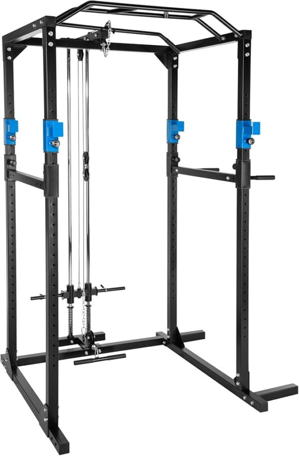 tectake Kraftstation Fitnessstation Power Rack Power Cage | Klimmzug-Doppelstange | Robuster Rahmen aus Stahlrohr Modelle
