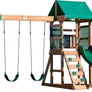 Backyard Discovery Spielturm Buckley Hill aus Holz | XXL Spielhaus für Kinder mit Rutsche, Schaukel und Kletterleiter | Stelzenhaus für den Garten