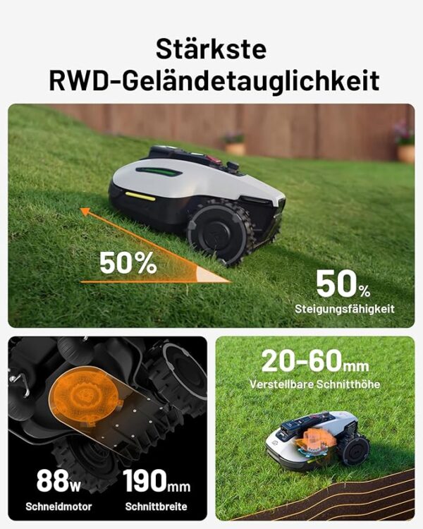 MAMMOTION YUKA Mini 500 Mähroboter ohne Begrenzungskabel, NetRTK+Vision, Keine RTK-Antenne erforderlich, Auto-Kartierung, Empf. 500m², Max. 700m², mit 4G-Modul, 50% Steigung - Image 5
