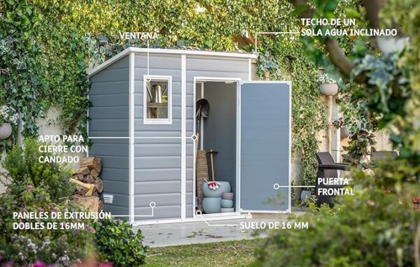 Keter Manor Pent 6x4 Gartenhaus wetterfest, Kunststoff, Outdoor, Außenmaße: BxTxH:183.5 x 111 x 200.5 cm, Innenmaße: 168.5 x 97 x 154 cm, grau - Image 4