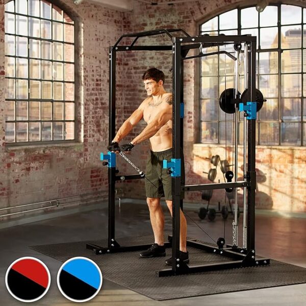 tectake Kraftstation Fitnessstation Power Rack Power Cage | Klimmzug-Doppelstange | Robuster Rahmen aus Stahlrohr Modelle - Image 4