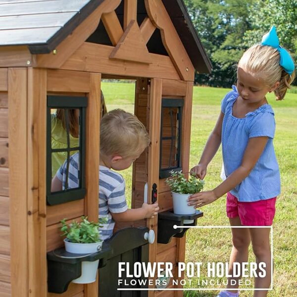 Backyard Discovery Spielhaus Sweetwater aus Holz | Outdoor Kinderspielhaus für den Garten inklusive Zubehör | Gartenhaus für Kinder mit Fenstern in Braun & Schwarz - Image 4