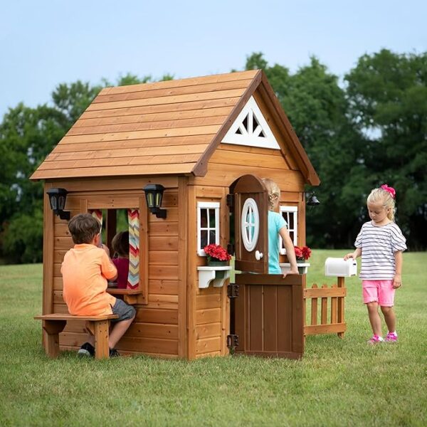Backyard Discovery Spielhaus Aspen aus Holz | Outdoor Kinderspielhaus für den Garten inklusive Zubehör | Gartenhaus für Kinder mit Fenstern in Braun & Weiß - Image 3