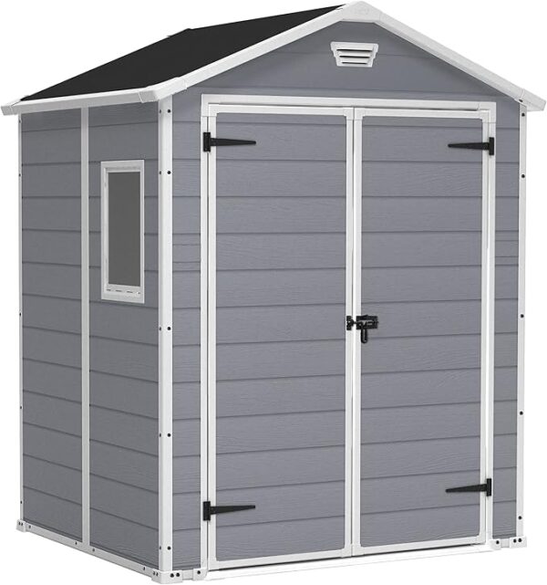 Keter Manor 6x5DD Gartenhaus wetterfest 4.8m³, Kunststoff, Outdoor, Außenmaße: BxTxH:185x152x226cm, Innenmaße: BxTxH:169x138x219cm, grau