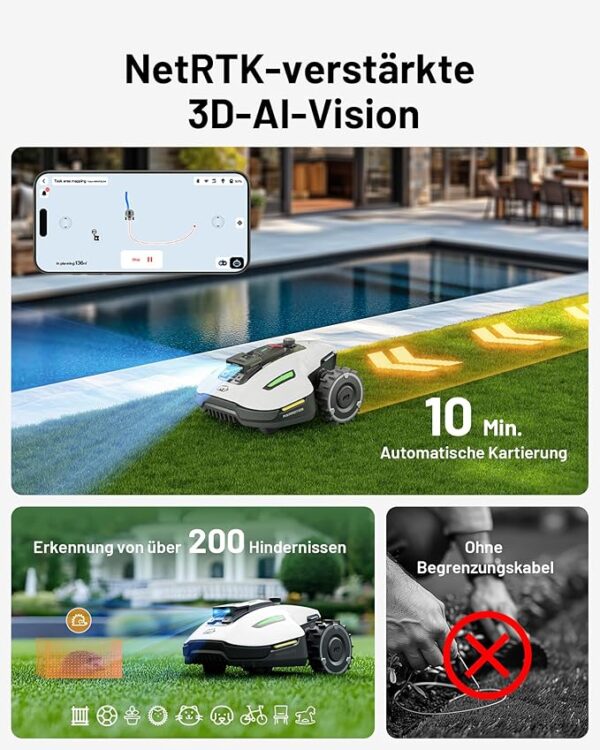 MAMMOTION YUKA Mini 500 Mähroboter ohne Begrenzungskabel, NetRTK+Vision, Keine RTK-Antenne erforderlich, Auto-Kartierung, Empf. 500m², Max. 700m², mit 4G-Modul, 50% Steigung - Image 4