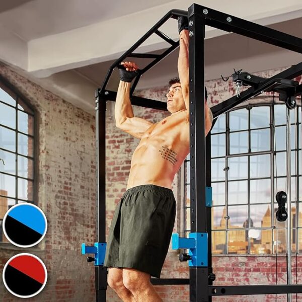 tectake Kraftstation Fitnessstation Power Rack Power Cage | Klimmzug-Doppelstange | Robuster Rahmen aus Stahlrohr Modelle - Image 5