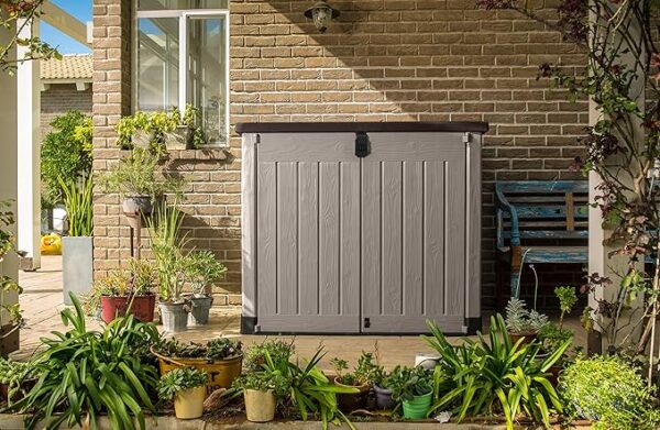 Keter Store it Out Pro Mülltonnenbox mit Gasdruckfeder, wetterfest, abschließbar, beige, 1.200 L, 145,5 x 82 x 123cm, passend für 2x240l Abfalltonnen - Image 6