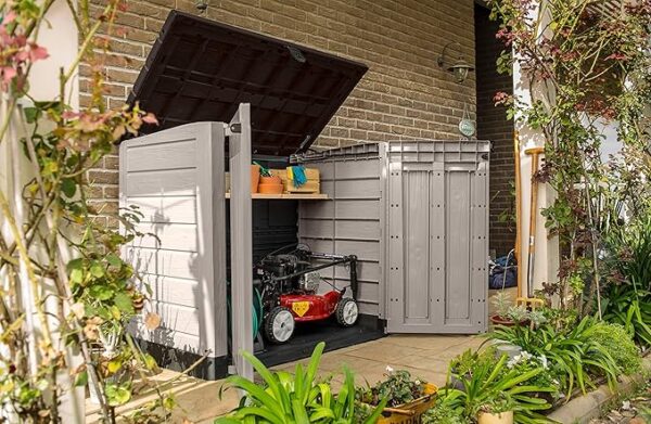 Keter Store it Out Pro Mülltonnenbox mit Gasdruckfeder, wetterfest, abschließbar, beige, 1.200 L, 145,5 x 82 x 123cm, passend für 2x240l Abfalltonnen - Image 4