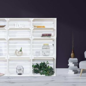 Dekoregal – Eckregal – Wohnzimmer Regal aus Holzkisten – 9er Set in weiß – Möbel aus Obstkisten & Weinkisten
