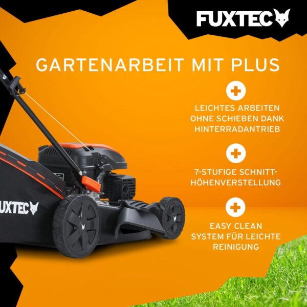 FUXTEC 4in1 Benzin Rasenmäher FX-RM5170-4PS/2,9kW | 51cm Schnittbreite & 7-stufige Höhenverstellung 25mm-75mm | 4-Takt Mäher mit Hinterradantrieb - 60L Grasfangkorb, Mulchfunktion& Seitenauswurf Besuche den Fuxtec-Store - Image 2
