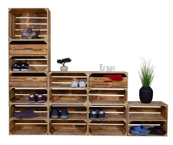 Flurregal – Schuhregal – 9er Holzkisten Regal Set in geflammt - Image 4