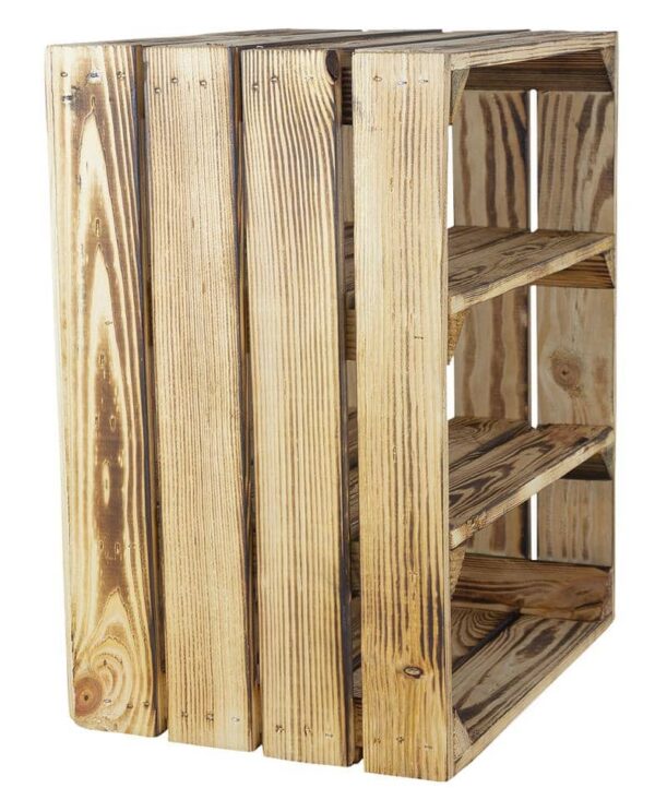 Geflammte Holzkiste – Obstkiste – Weinkiste mit Regalböden - Image 4
