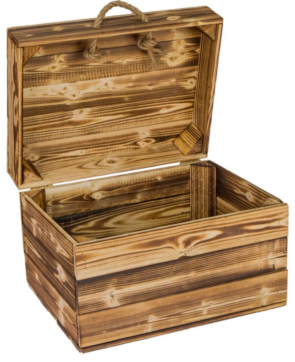 Kleine Holzkiste mit Deckel geflammt – Aufbewahrungskiste – Geschenkbox – Deko Kiste