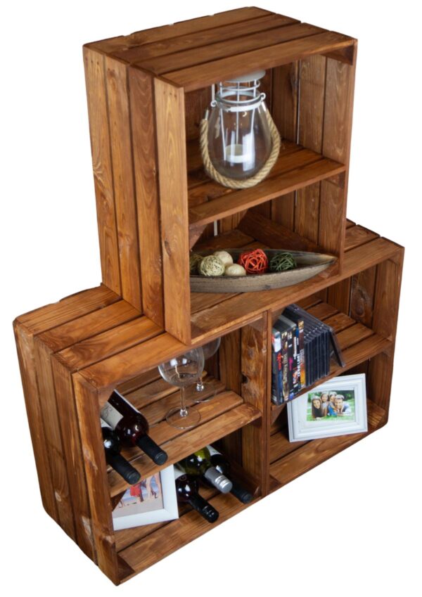 Holzkiste mit Regalboden ocker – Regalkiste - Image 3