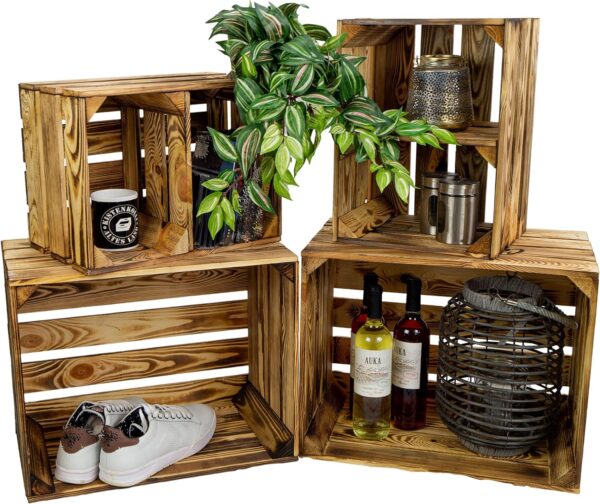 Holzkisten – 4er Set – Angebot – Kisten geflammt