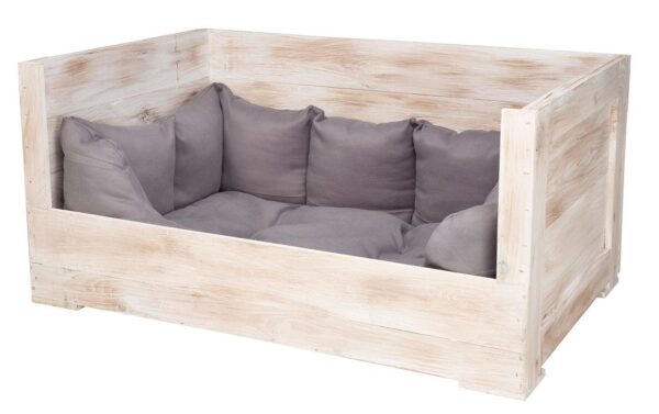 Hundebett / Hundesofa aus großen Holzkisten – Shabby Look – 115x54x40,5