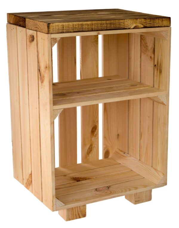 Nachttisch Natur mit geflammter Ablagefläche und Holzfüßen – Holzkisten Möbel - Image 2