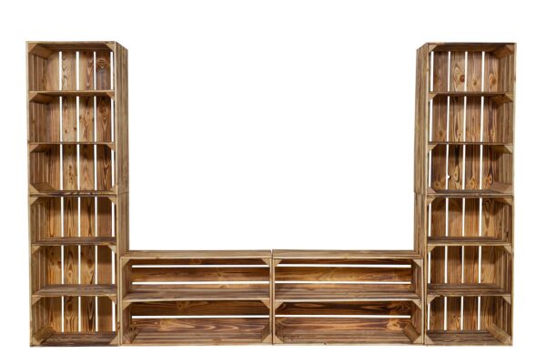 Holzkisten Wohnwand – TV-Board – Wohnzimmer Regalwand – Wandregal geflammt - Image 5