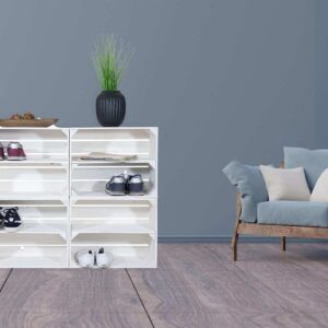 Schuhregal aus Holzkisten – Weinkisten weiss – Schuhkisten – Eingangsbereich & Flur
