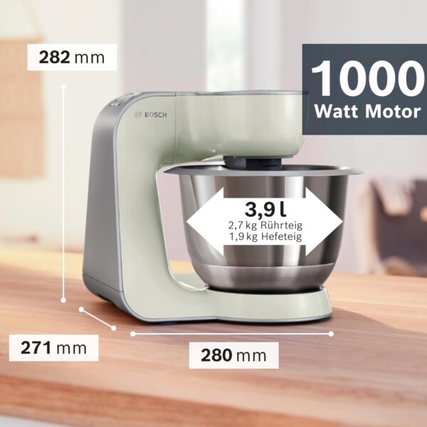 Bosch Küchenmaschine Serie 4 MUM58L20, Edelstahl-Schüssel 3,9 L, Mixer 1,25 L, Planetenrührwerk, Knethaken, Schlag- und Rührbesen Edelstahl, Durchlaufschnitzler, 3 Scheiben, 1000 W, Grau/Silber - Image 3
