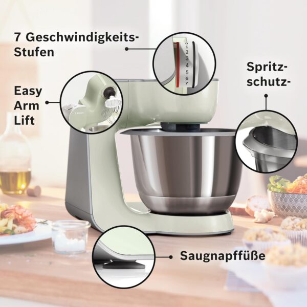 Bosch Küchenmaschine Serie 4 MUM58L20, Edelstahl-Schüssel 3,9 L, Mixer 1,25 L, Planetenrührwerk, Knethaken, Schlag- und Rührbesen Edelstahl, Durchlaufschnitzler, 3 Scheiben, 1000 W, Grau/Silber - Image 2