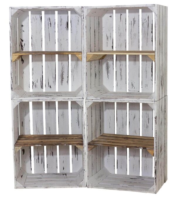 Holzkiste Vintage weiss mit geflammten Regalboden – Weiße Regal Kiste - Image 7