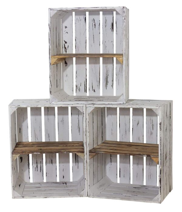 Holzkiste Vintage weiss mit geflammten Regalboden – Weiße Regal Kiste - Image 6