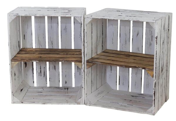 Holzkiste Vintage weiss mit geflammten Regalboden – Weiße Regal Kiste - Image 5