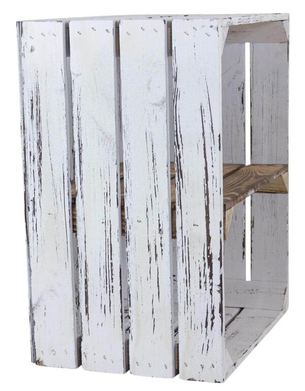 Holzkiste Vintage weiss mit geflammten Regalboden – Weiße Regal Kiste - Image 4