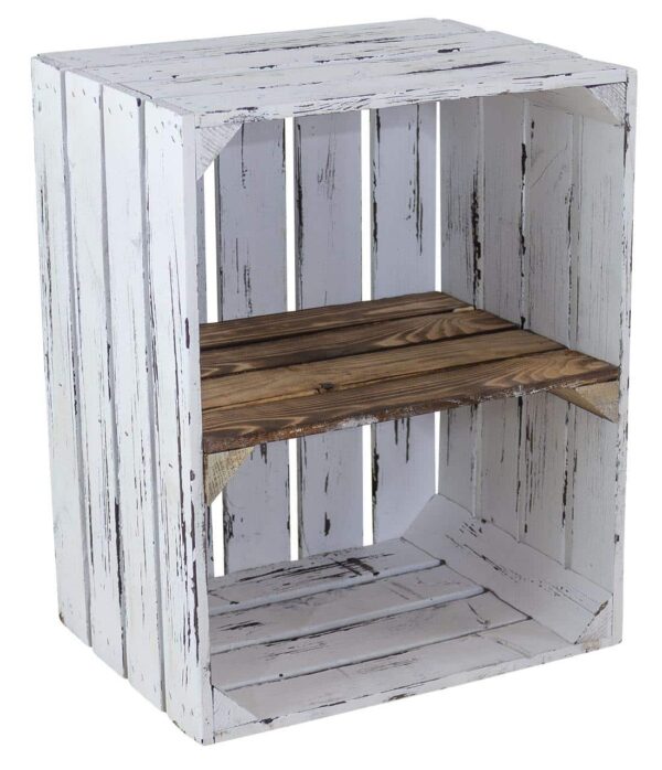 Holzkiste Vintage weiss mit geflammten Regalboden – Weiße Regal Kiste - Image 3