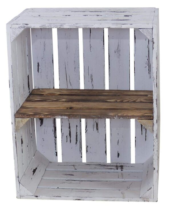 Holzkiste Vintage weiss mit geflammten Regalboden – Weiße Regal Kiste - Image 2